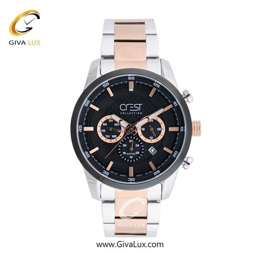 ساعت مچی اورجینال مردانه کرست سه موتوره فول تایم مشکی-نقره ای | رزگلد-نقره ای| مشکی| کد رفرنس Crest 6224-1
