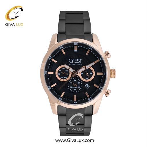 ساعت مچی اورجینال مردانه کرست سه موتوره فول تایم رزگلد | مشکی| مشکی| کد رفرنس Crest 6224-5