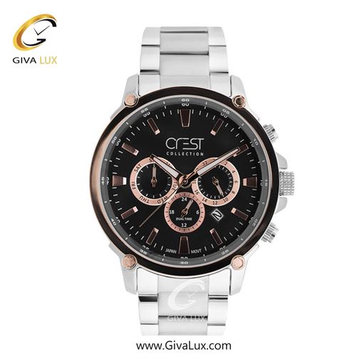 ساعت مچی اورجینال مردانه کرست | Crest سه موتوره فول تایم مشکی-نقره ای | نقره ای| مشکی| کد رفرنس Crest 6227-3