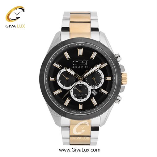 ساعت مچی اورجینال مردانه کرست | Crest سه موتوره فول تایم مشکی | طلایی-نقره ای| مشکی| کد رفرنس Crest 6228-3
