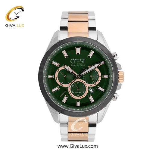 ساعت مچی اورجینال مردانه کرست | Crest سه موتوره فول تایم مشکی | رزگلد-نقره ای| سبز یشمی تیره| کد رفرنس Crest 6228-6
