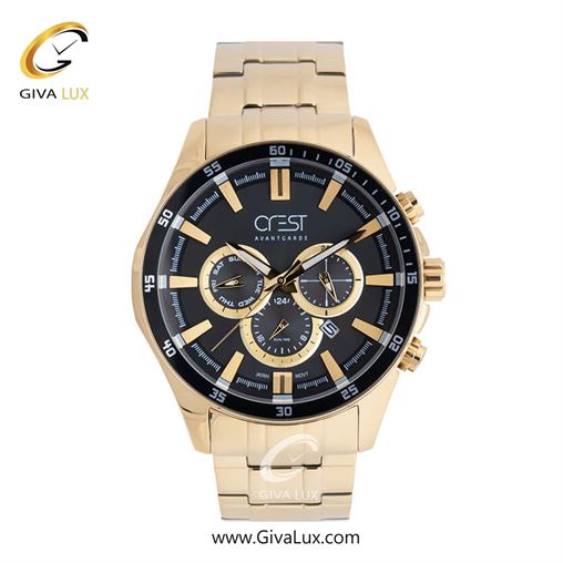 ساعت مچی اورجینال مردانه کرست | Crest سه موتوره فول تایم طلایی | طلایی| مشکی| کد رفرنس Crest 6233-4