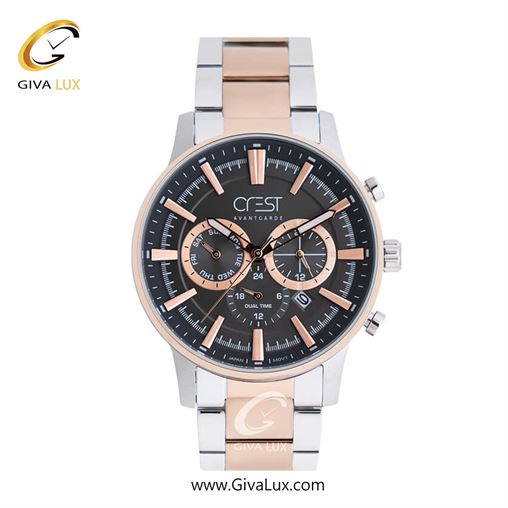 ساعت مچی اورجینال مردانه کرست | Crest سه موتوره فول تایم رزگلد | نقره ای-رزگلد| دودی|تیتانیوم| کد رفرنس Crest 6234-4