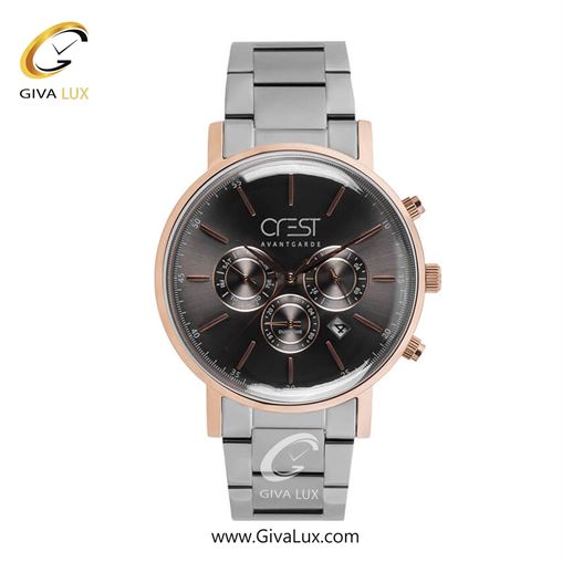 ساعت مچی اورجینال مردانه کرست | Crest سه موتوره فول تایم رزگلد | تیتانیوم| مشکی| کد رفرنس Crest 6238-1