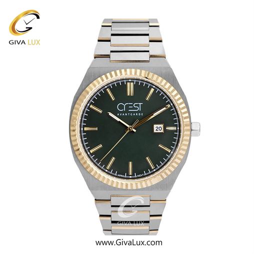 ساعت مچی اورجینال مردانه کرست | Crest نقره ای-طلایی | نقره ای-طلایی| سبز یشمی تیره| کد رفرنس Crest 6242-3