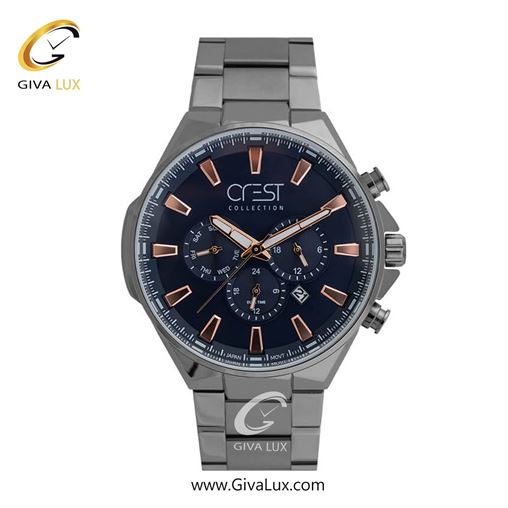 ساعت مچی اورجینال مردانه کرست | Crest سه موتوره فول تایم تیتانیوم | تیتانیوم| سرمه ای| کد رفرنس Crest 6256-4