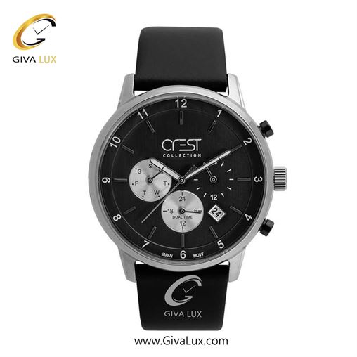 ساعت مچی اورجینال مردانه کرست | Crest سه موتوره کرنوگراف نقره ای | مشکی| مشکی| کد رفرنس Crest 6257-4