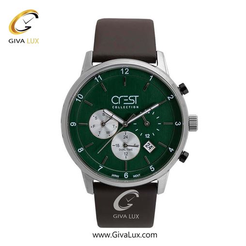 ساعت مچی اورجینال مردانه کرست | Crest سه موتوره کرنوگراف نقره ای | قهوه ای| سبز| کد رفرنس Crest 6257-5