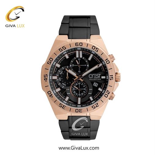 ساعت مچی اورجینال مردانه کرست سه موتوره کرنوگراف رزگلد | مشکی| مشکی| کد رفرنس Crest 6269-2