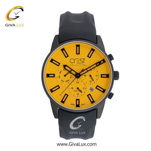 ساعت مچی اورجینال مردانه کرست | Crest سه موتوره کرنوگراف مشکی | مشکی| زرد| کد رفرنس Crest 6296-2
