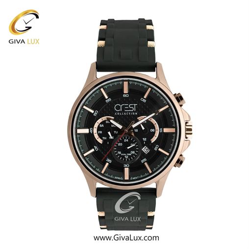ساعت مچی اورجینال مردانه کرست سه موتوره فول تایم رزگلد | مشکی| مشکی| کد رفرنس Crest 6308-2