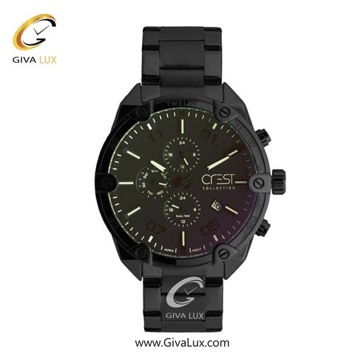 ساعت مچی اورجینال مردانه کرست | Crest سه موتوره فول تایم مشکی | مشکی| مشکی| کد رفرنس Crest 6312-1