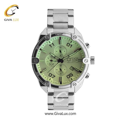 ساعت مچی اورجینال مردانه کرست | Crest سه موتوره فول تایم نقره ای | نقره ای| سبز| کد رفرنس Crest 6312-3