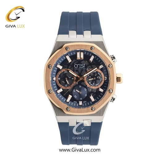 ساعت مچی اورجینال مردانه کرست سه موتوره فول تایم رزگلد-نقره ای | سرمه ای| سرمه ای| کد رفرنس Crest 6313-2