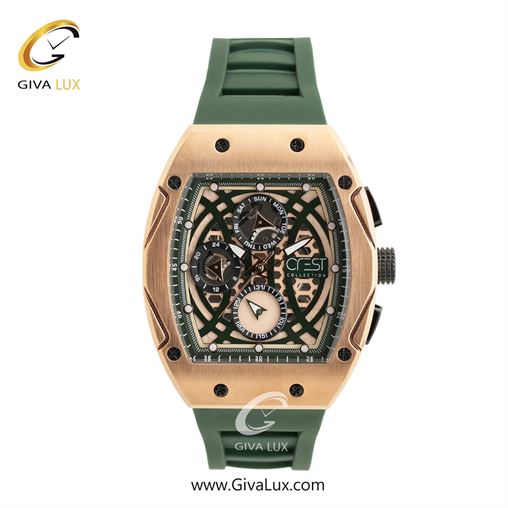 ساعت مچی اورجینال مردانه کرست سه موتوره فول تایم رزگلد | سبز خاکستری| رزگلد| کد رفرنس Crest 6320-2