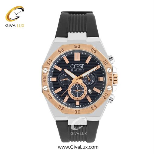 ساعت مچی اورجینال مردانه کرست سه موتوره فول تایم رزگلد-نقره ای | مشکی| مشکی| کد رفرنس Crest 6322-5