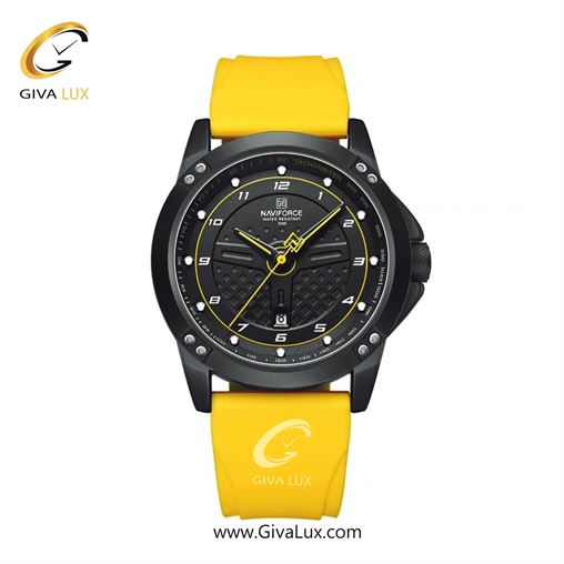 ساعت مچی مردانه تک موتور بند پی یو زرد ناوی فورس (نیوی فورس) NF8031 B/Y/Y