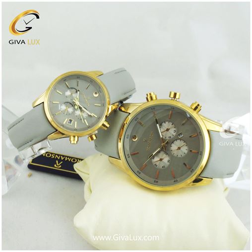 ست ساعت مچی طرح سه موتوره رومانسون بند چرمی طوسی