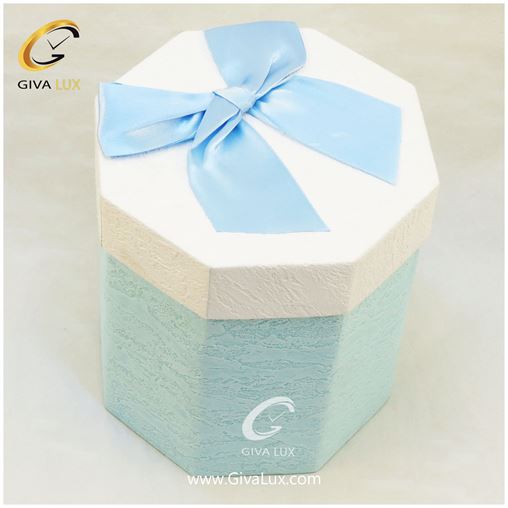 جعبه کادویی  8 ضلعی بند دار آبی