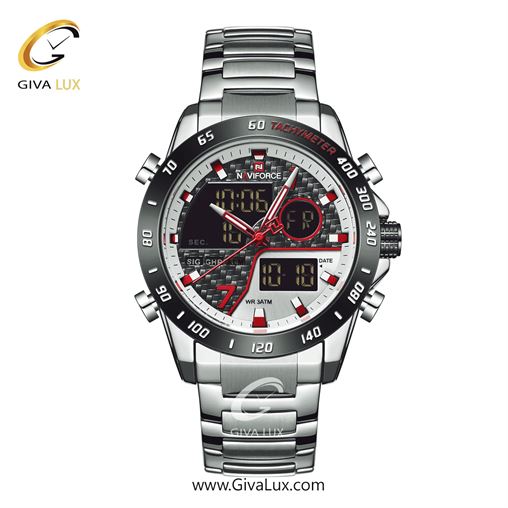 ساعت مچی اورجینال مردانه ناوی فورس|Naviforce|نوی فورس|نیوی فورس دو زمانه نقره ای-مشکی | نقره ای| نقره ای-مشکی| کد رفرنس NF9171 S/W/S