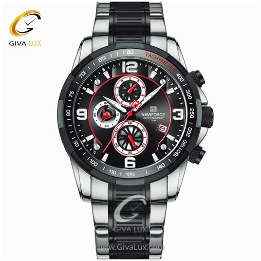 ساعت مچی مردانه بند فلزی طلایی سه موتوره کورنوگراف مدل NF8020 8020S-B.jpg