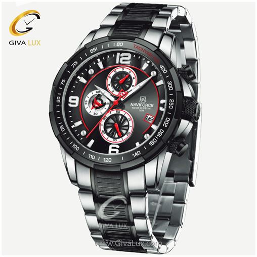 ساعت مچی مردانه بند فلزی طلایی سه موتوره کورنوگراف مدل NF8020 8020S-B3.jpg