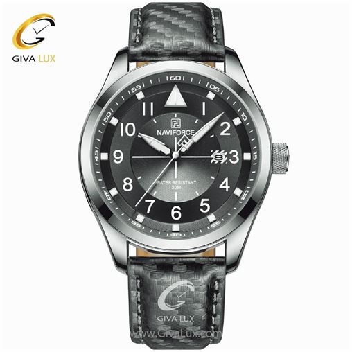 ساعت مچی مردانه بند چرم طوسی نوی فورس NF8022