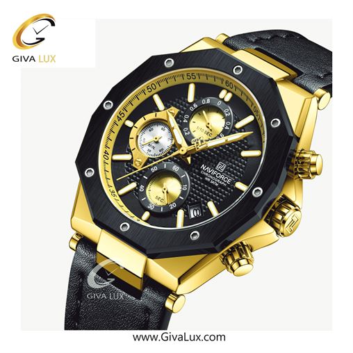 ساعت مچی مردانه بند چرم نوی فورس  NF8028 G/B/B 8028B-G-B.jpg