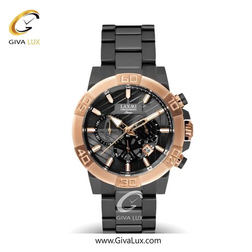 ساعت مچی اورجینال مردانه لاکسمی سه موتوره کرنوگراف رزگلد | مشکی| مشکی| کد رفرنس 15-8061
