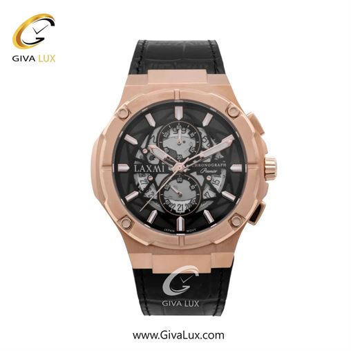 ساعت مچی اورجینال مردانه لاکسمی سه موتوره کرنوگراف رزگلد | مشکی| مشکی| کد رفرنس 8128-6