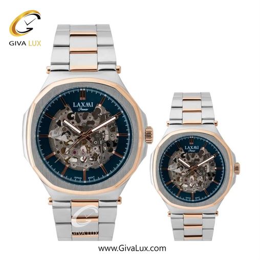 ساعت مچی اورجینال ست لاکسمی رزگلد | رزگلد-نقره ای| سرمه ای| کد رفرنس زنانه: 8150-1L ، مردانه: 8150-1G