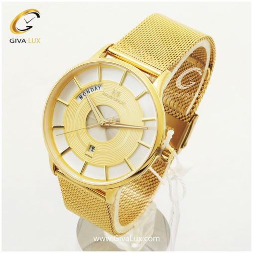 ساعت مچی مردانه بند حصیری فلزی طلایی ناوی فورس مدل NF3007