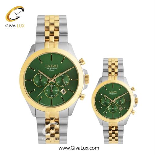 ساعت مچی اورجینال ست لاکسمی سه موتوره کرنوگراف طلایی | طلایی-نقره ای| سبز| کد رفرنس زنانه: 8517-4L ، مردانه: 8517-4G
