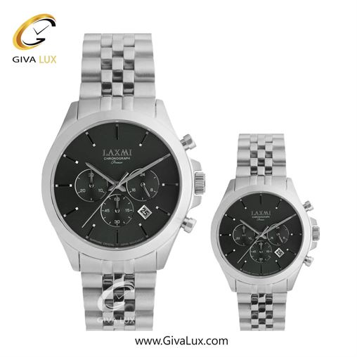 ساعت مچی اورجینال ست لاکسمی سه موتوره کرنوگراف نقره ای | نقره ای| مشکی| کد رفرنس زنانه: 8517-5L ، مردانه: 8517-5G