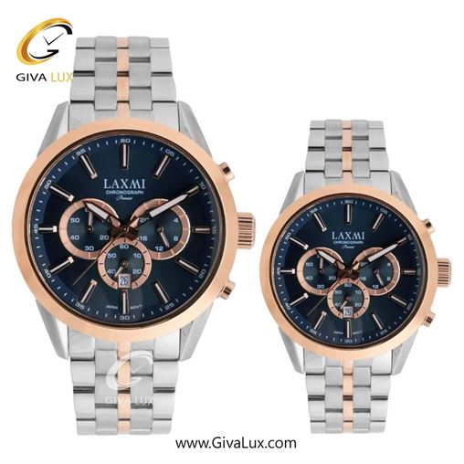 ساعت مچی اورجینال ست لاکسمی سه موتوره کرنوگراف رزگلد | رزگلد-نقره ای| سرمه ای| کد رفرنس زنانه: 8543-18L ، مردانه: 8543-18G