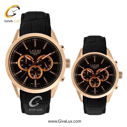ساعت مچی اورجینال ست لاکسمی سه موتوره کرنوگراف رزگلد | مشکی| مشکی| کد رفرنس زنانه: 8543-2L ، مردانه: 8543-2G