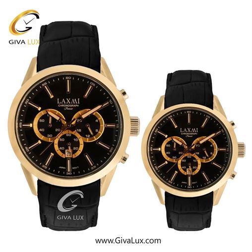 ساعت مچی اورجینال ست لاکسمی سه موتوره کرنوگراف طلایی | مشکی| مشکی| کد رفرنس  زنانه: 8543-3L ، مردانه: 8543-3G