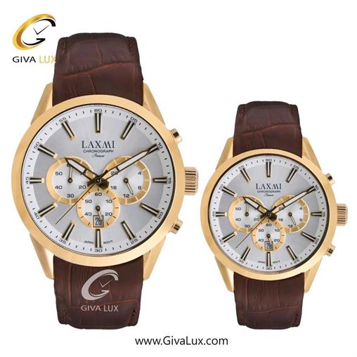 ساعت مچی اورجینال ست لاکسمی سه موتوره کرنوگراف طلایی | قهوه ای| نقره ای| کد رفرنس  زنانه: 8543-5L ، مردانه: 8543-5G