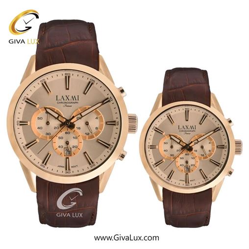 ساعت مچی اورجینال ست لاکسمی سه موتوره کرنوگراف رزگلد | قهوه ای| رزگلد| کد رفرنس زنانه: 8543-6L ، مردانه: 8543-6G