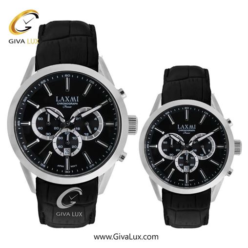 ساعت مچی اورجینال ست لاکسمی سه موتوره کرنوگراف نقره ای | مشکی| مشکی| کد رفرنس زنانه: 8543-8L ، مردانه: 8543-8G