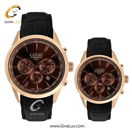 ساعت مچی اورجینال ست لاکسمی سه موتوره کرنوگراف رزگلد | مشکی| مشکی| کد رفرنس زنانه: 8544-10L ، مردانه: 8544-10G