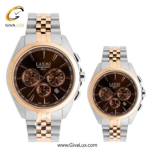 ساعت مچی اورجینال ست لاکسمی سه موتوره کرنوگراف طلایی | طلایی-نقره ای| قهوه ای| کد رفرنس زنانه: 8544-18L ، مردانه: 8544-18G