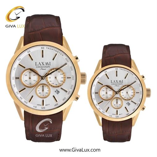 ساعت مچی اورجینال ست لاکسمی سه موتوره کرنوگراف طلایی | قهوه ای| نقره ای| کد رفرنس زنانه: 8544-2L ، مردانه: 8544-2G
