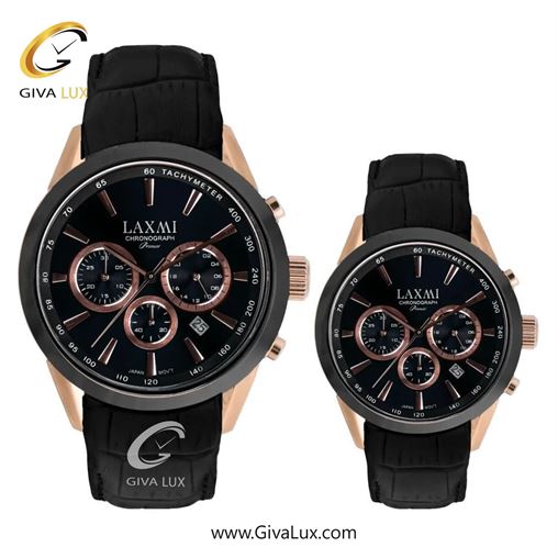 ساعت مچی اورجینال ست لاکسمی سه موتوره کرنوگراف رزگلد-مشکی | مشکی| مشکی| کد رفرنس زنانه: 8544-8L ، مردانه: 8544-8G
