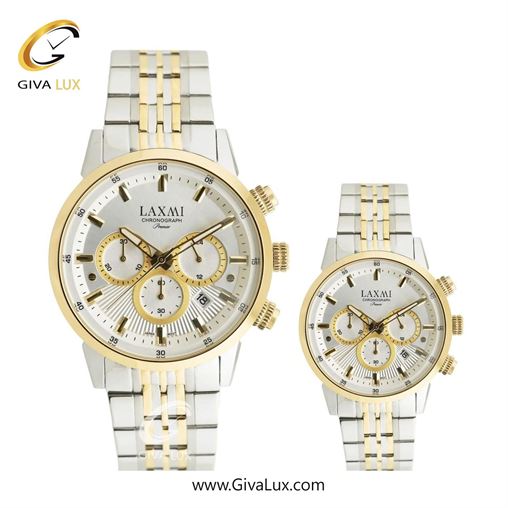 ساعت مچی اورجینال ست لاکسمی سه موتوره کرنوگراف طلایی | طلایی-نقره ای| نقره ای| کد رفرنس زنانه: 8546-5L ، مردانه: 8546-5G