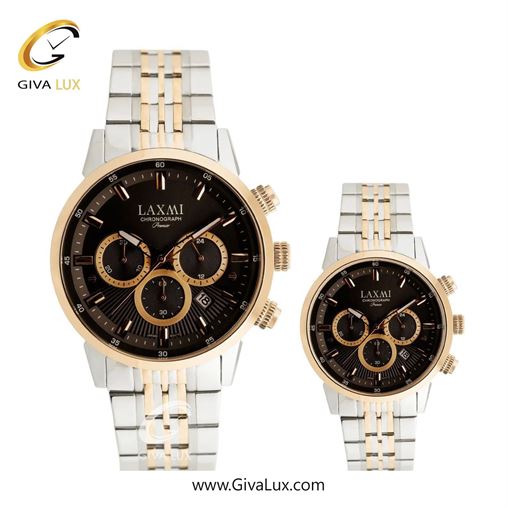 ساعت مچی اورجینال ست لاکسمی سه موتوره کرنوگراف رزگلد | نقره ای-رزگلد| مشکی| کد رفرنس زنانه: 8546-7L ، مردانه: 8546-7G