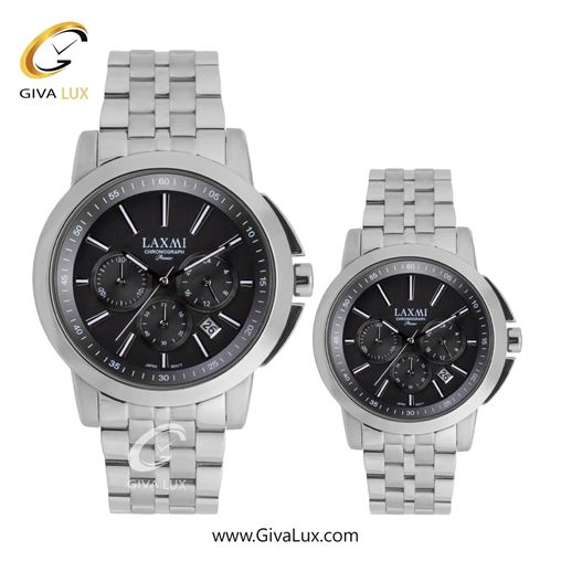 ساعت مچی اورجینال ست لاکسمی سه موتوره کرنوگراف نقره ای | نقره ای| مشکی| کد رفرنس زنانه: 8552-3L ، مردانه: 8552-3G