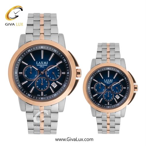 ساعت مچی اورجینال ست لاکسمی سه موتوره کرنوگراف رزگلد | رزگلد-نقره ای| سرمه ای| کد رفرنس زنانه: 8552-8L ، مردانه: 8552-8G