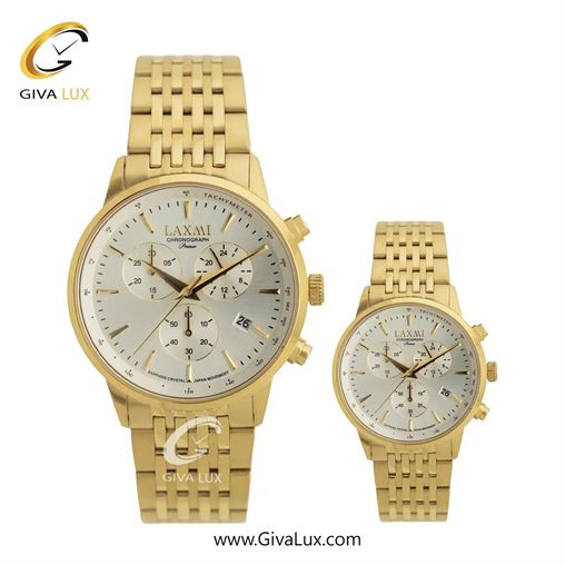 ساعت مچی اورجینال ست لاکسمی سه موتوره کرنوگراف طلایی | طلایی| نقره ای| کد رفرنس زنانه: 8562-1L ، مردانه: 8562-1G
