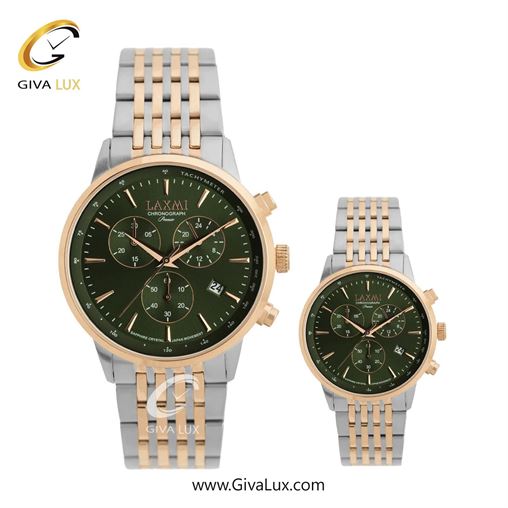 ساعت مچی اورجینال ست لاکسمی سه موتوره کرنوگراف رزگلد | رزگلد-نقره ای| سبز یشمی تیره| کد رفرنس زنانه: 8562-5L ، مردانه: 8562-5G